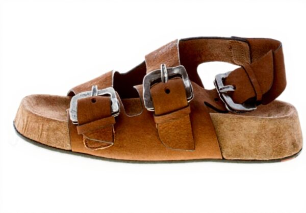 Sandalo Donna Kazar Pelle Anticata Fibbie Flatform Marrone