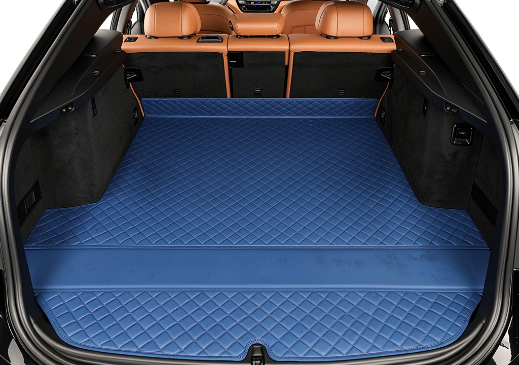Installing Tappetini Bagagliaio Kazio Mercedes AMG GT Antiscivolo Blu on a garage floor