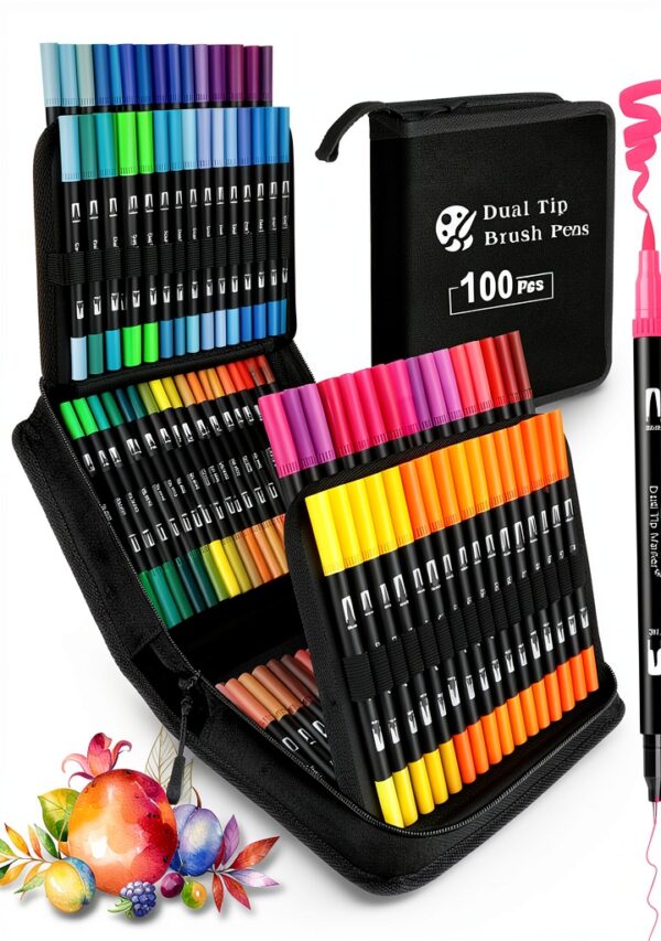 Penna a pennello 100 colori KAZATE modello WQS SCB 100 doppia punta-0
