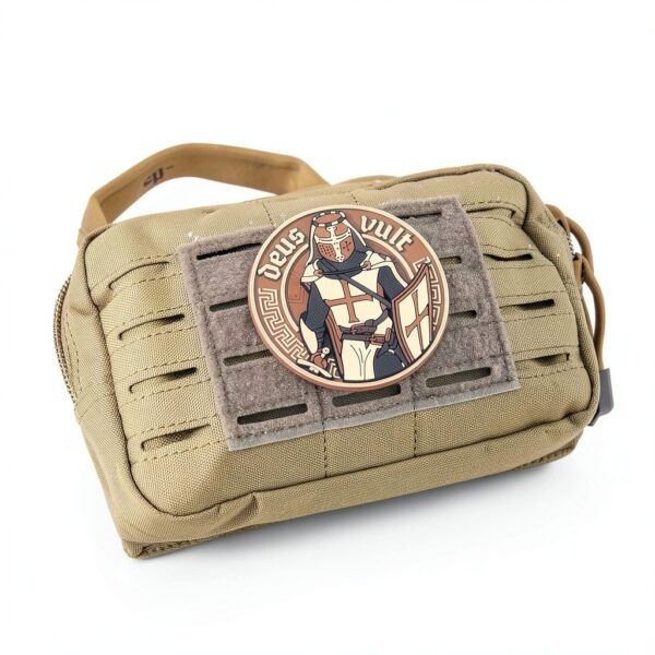 Toppa Deus Vult M-Tac - Toppa tattica in gomma PVC marrone 7,6 cm-2