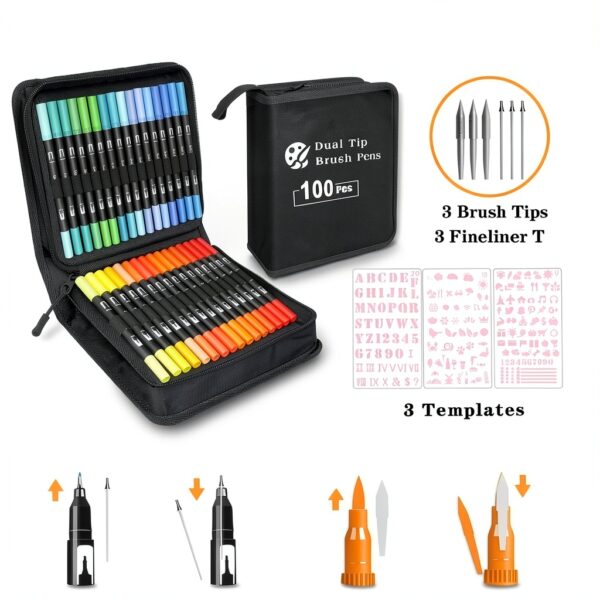 Penna a pennello 100 colori KAZATE modello WQS SCB 100 doppia punta-6