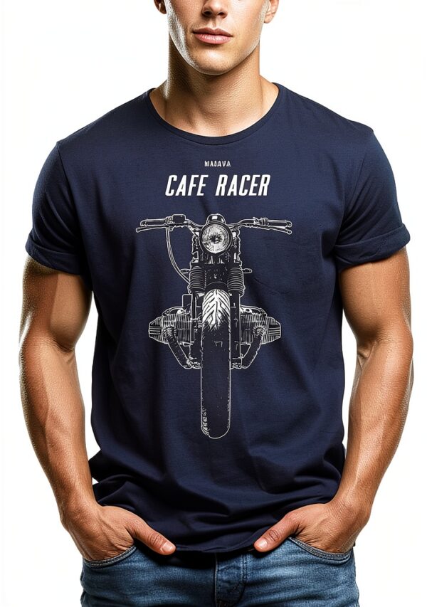 Maglietta Uomo MAKAYA Cafe Racer R100 T-Shirt Moto Grigio Blu-3
