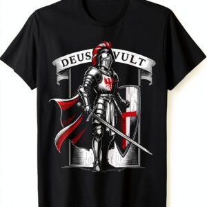 Cavaliere Deus Vult Maglietta Uomo Design Crociato Leggera-0