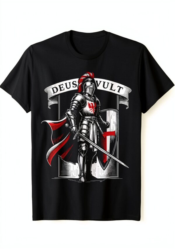 Cavaliere Deus Vult Maglietta Uomo Design Crociato Leggera-0