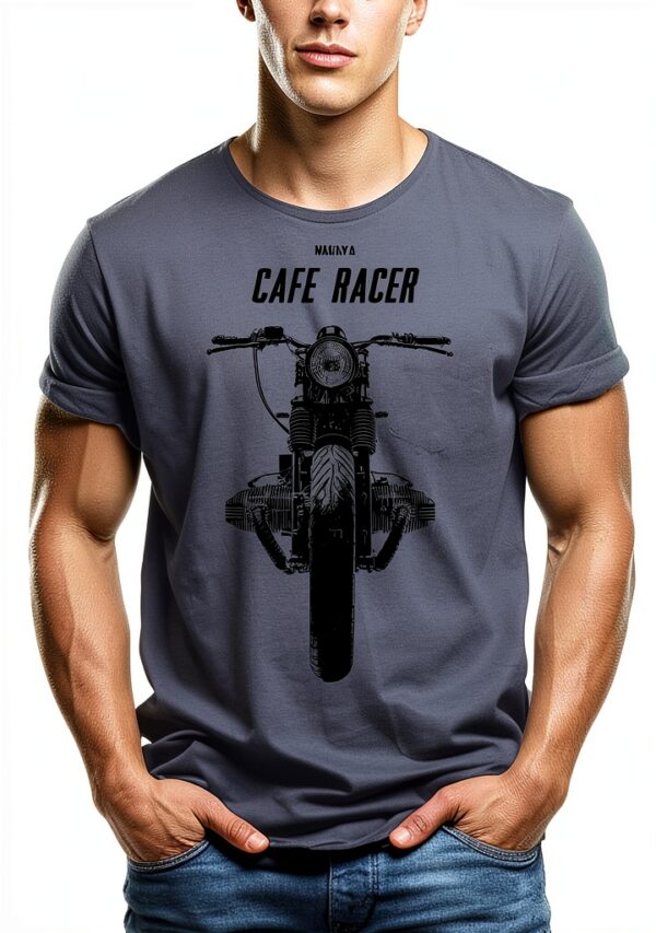 Maglietta Uomo MAKAYA Cafe Racer R100 T-Shirt Moto Grigio Blu-3