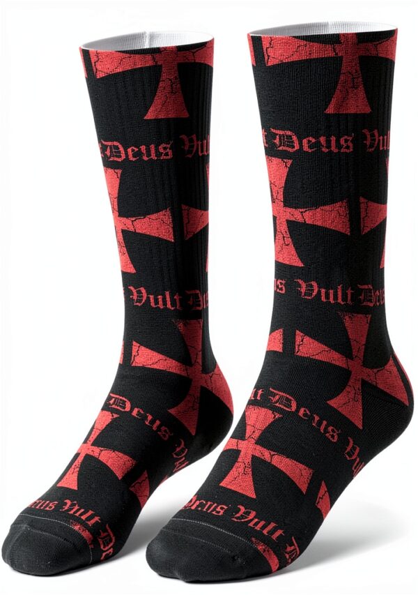 Deus Vult Calzini Mid-Calf Templar Cross Unisex Nero Taglia Unica-4