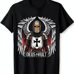 Cavaliere Templare Maglietta Crusader Deus Vult – Design Crociato-0