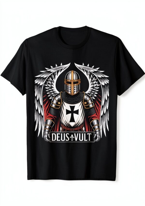 Cavaliere Templare Maglietta Crusader Deus Vult – Design Crociato-0