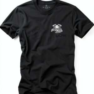 MAKAYA T Shirt Vintage Uomo Nero con Stampa Petto e Schiena-0