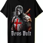 Deus Vult Maglietta Medievale Cavaliere Templare Crociato Leggera-0