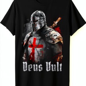 Deus Vult Maglietta Medievale Cavaliere Templare Crociato Leggera-0