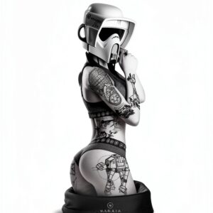 MAKAYA Stormtrooper Tattoo T Shirt Uomo Maglietta Nera Regular Fit-0