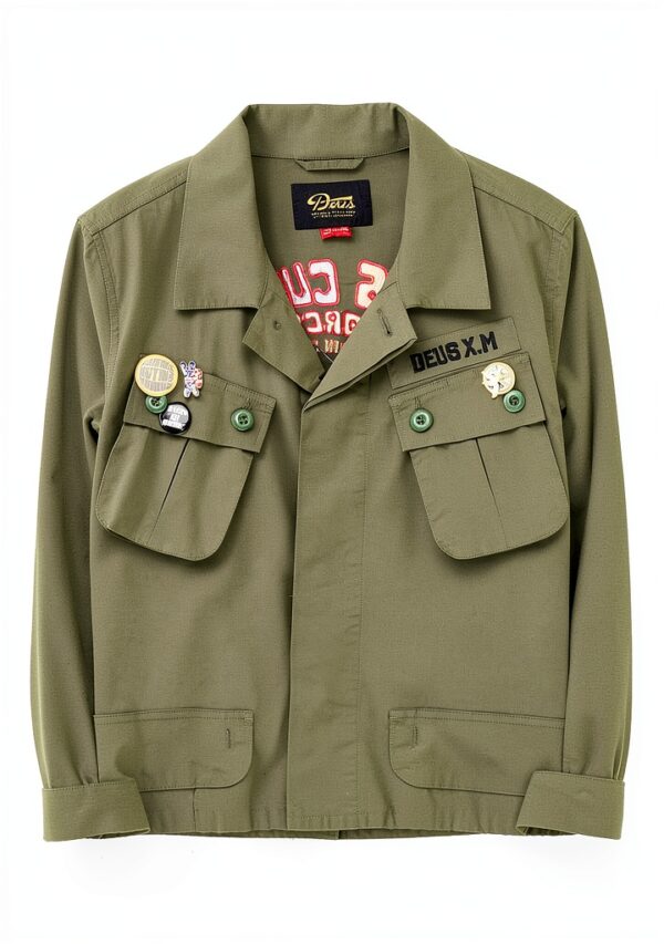 Deus D261MSH313 Giacca Verde Relaxed Fit con Ricami e Bottoni Corozo-5