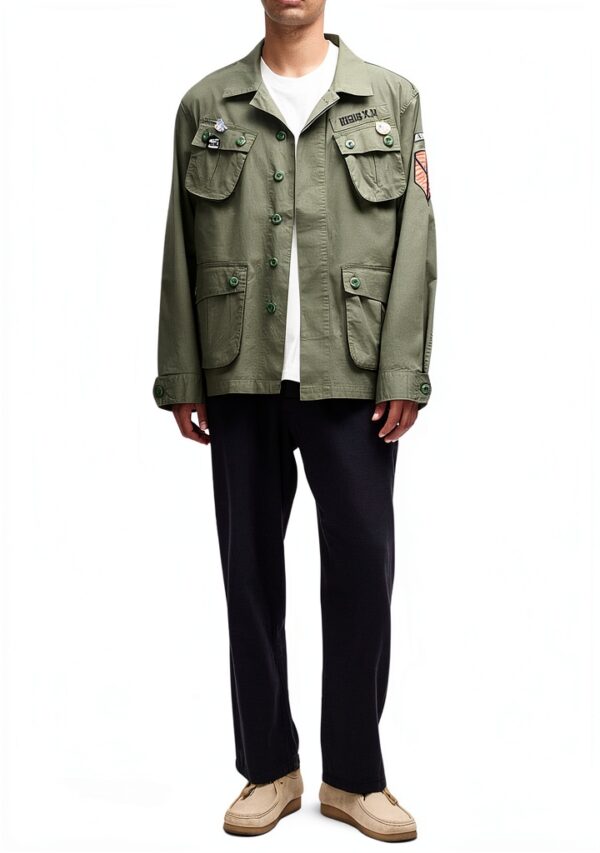 Deus D261MSH313 Giacca Verde Relaxed Fit con Ricami e Bottoni Corozo-1